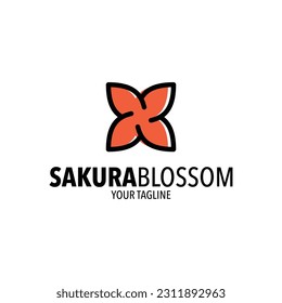 Ilustración vectorial del logo de la floración de Sakura, con icono de sakura, aislado en fondo blanco