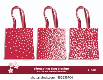 Sakura Blossom pattern shopping bag. Eco friendly bag design vector template. Reusable bag vector template. Original patterns are complete, masked. Boutique package idea. Cherry Blossom icon. Editable