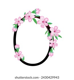 Sakura blossom pink little flower alphabet for design of card or invitation. Vector illustrations, isolated on white background for spring cherry floral design.