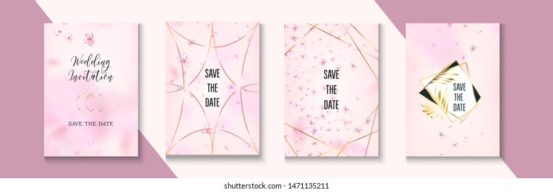 Sakura Blossom Tender Wedding Invitation Set. Vector Trendy Music Party Border Collection. Polygon Business Nature Cover. Elegant Cherry Healthcare Frame Design. Blossom Wedding Invitation