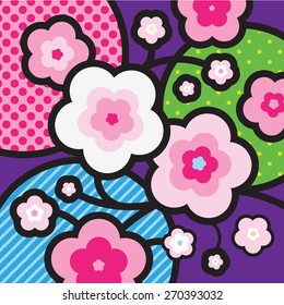 Sakura. Blossom tree. Cherry blossom. Japan. Modern Pop-art illustration for your design. 