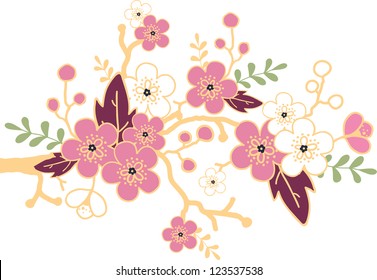 Sakura blossoming branch design element