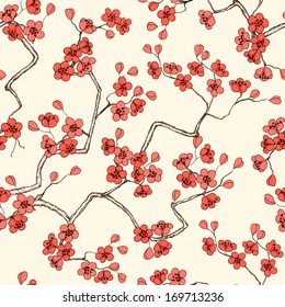 Sakura blossoms seamless pattern background vector illustration