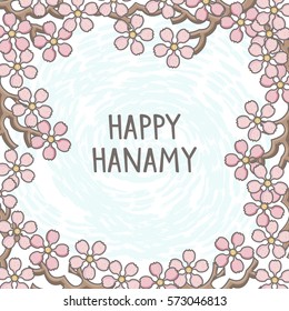   Sakura blossoms vector frame.  Flowers compositions are cropped with Clipping Mask
