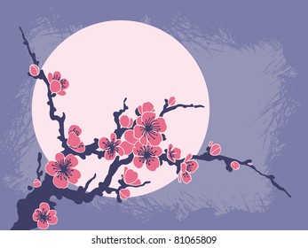 Sakura Branch against the sun. Vector background.