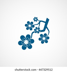 Sakura Branch Blue Flat Icon On White Background