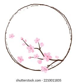 Sakura branch with circle sign isolated on white background vector illustration.