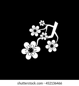 Sakura Branch Flat Icon On Black Background