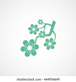 Sakura Branch Green Flat Icon On White Background