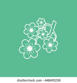 Sakura Branch Line Icon On Green Background
