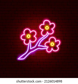 Sakura Branch Neon Sign. Vector Illustration of Japan Promotion.