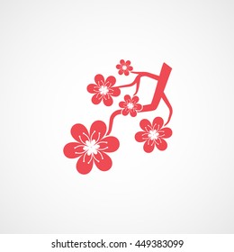 Icono Llanto Rojo De La Rama Sakura En Fondo Blanco