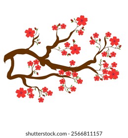 sakura branch with red flowers