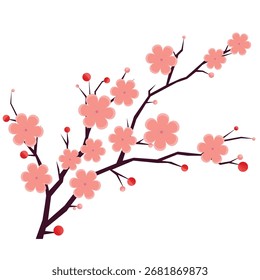 La rama Sakura muestra una delicada floración primaveral. Las flores rosadas florecen brillantemente. Diseño de la flor.
