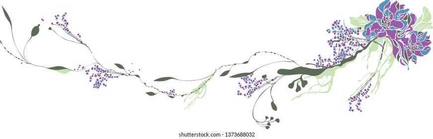 Sakura branch in vector format. Flowers Japanese style. decor. beautiful flower, flowing lines, tree branches