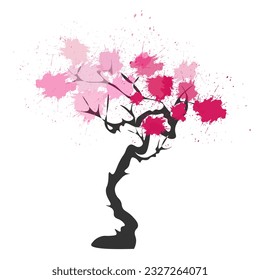Sakura with branches and crown, wild cherry tree.
Japanese traditional ink painting
 Oriental style sumi e, u shun, go hua,
SSTK abstract,
vector illustration.