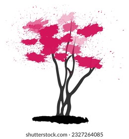Sakura with branches and crown, wild cherry tree.
Japanese traditional ink painting
 Oriental style sumi e, u shun, go hua,
SSTK abstract,
vector illustration.