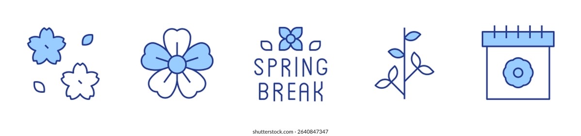 sakura, calendar, spring break, tree branch. Spring Icon vector illustration. Line Duotone style. Editable stroke.