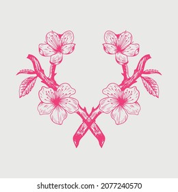 Sakura cherry blossom branch. Falling petals, flowers. Isolated flying realistic Japanese pink cherry or apricot floral elements fall down vector background. Cherry blossom branch, flower illustration