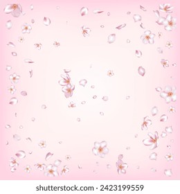 Sakura Cherry Blossom Confetti. Beautiful Rich VIP Watercolor Texture. Flying Japanese Sakura Rose Cherry Petals Border. Blooming Cosmetics Ad Elegant Floral Background. Windy Leaves Confetti Frame.