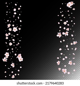 Sakura Cherry Blossom Confetti. Blooming Cosmetics Ad Female Flower Background. Beautiful Premium Feminine Texture. Falling Japanese Rose Sakura Cherry Petals Design. Windy Leaves Confetti Border.