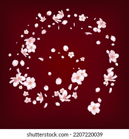 Sakura Cherry Blossom Confetti. Blooming Cosmetics Ad Female Floral Background. Flying Japanese Sakura Cherry Rose Petals Design. Elegant Premium Pastel Texture. Windy Leaves Confetti Poster.