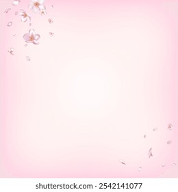 Confeti de flor de cerezo Sakura. Cosméticos En Flor Y Fondo Floral Femenino. Elegante patrón femenino VIP rico. Marco de pétalos Sakura de rosa de cereza japonesa que cae. Diseño de confeti de hojas ventosas.