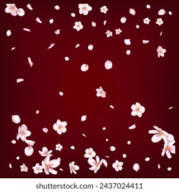 Sakura Cherry Blossom Confetti. Elegant Rich VIP Watercolor Texture. Blooming Cosmetics Ad Beautiful Floral Background. Flying Japanese Cherry Rose Sakura Petals Frame. Windy Leaves Confetti Border.