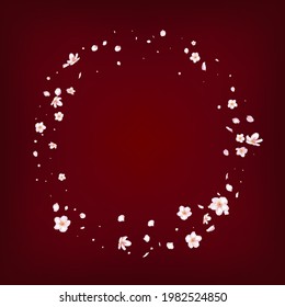 Sakura Kirsche Blossom Confetti. Fallende japanische Kirsche Sakura Rose Petals Rahmen. Windy-Blätter-Confetti-Banner. Blühende Kosmetik und floraler Hintergrund. Elegante Premium Tender Textur.
