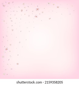 Sakura Cherry Blossom Confetti. Falling Japanese Sakura Cherry Rose Petals Design. Windy Leaves Confetti Frame. Blooming Cosmetics Ad Beautiful Floral Background. Elegant Rich VIP Watercolor Texture.
