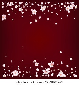 Sakura Cherry Blossom Confetti. Noble Rich VIP Feminine Texture. Blooming Cosmetics Ad Elegant Flower Background. Windy Leaves Confetti Border. Flying Japanese Sakura Rose Cherry Petals Frame.