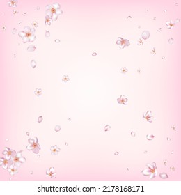 Sakura Cherry Blossom Confetti. Windy Leaves Confetti Poster. Female Rich VIP Watercolor Pattern. Blooming Cosmetics Ad Noble Flower Background. Flying Japanese Sakura Cherry Rose Petals Banner.