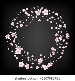 Sakura Cherry Blossom Confetti. Windy Leaves Confetti Border. Blooming Cosmetics Ad Elegant Floral Background. Falling Japanese Rose Cherry Sakura Petals Frame. Beautiful Premium Feminine Pattern.