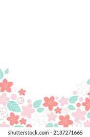 sakura, Cherry blossom flower with leaf frame vector for decoration on spring seasonal and O' hanami festival.