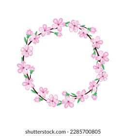 Sakura cherry blossom flower for sufface design .Circle wrreath for card or invitations