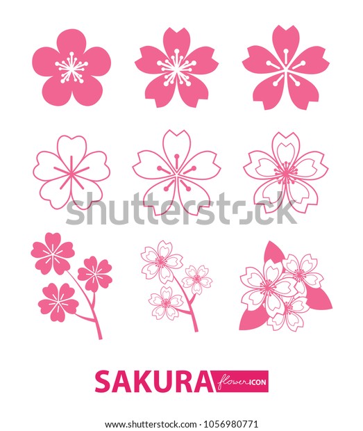 Sakura Cherry Blossom Flowers Icon Vector Stock Vector Royalty Free 1056980771