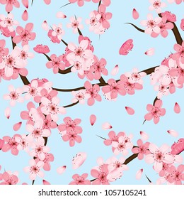 Sakura , Cherry blossom flowers seamless pattern vector illustration