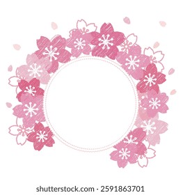 Sakura or cherry blossom frame card, hand drawn style, vector illustration
