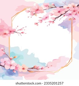 Sakura, Cherry blossom frame on watercolor background, vector illustration.