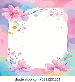 Sakura, Cherry blossom frame on watercolor background, vector illustration.