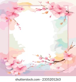 Sakura, Cherry blossom frame on watercolor background, vector illustration.