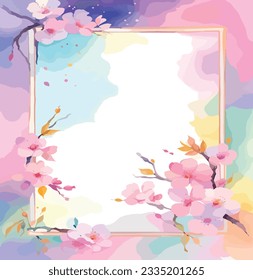 Sakura, Cherry blossom frame on watercolor background, vector illustration.