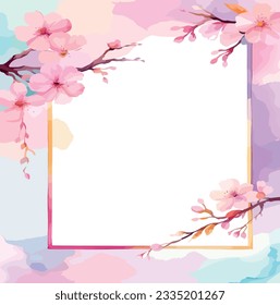 Sakura, Kirschblütenrahmen auf Aquarellhintergrund, Vektorgrafik.