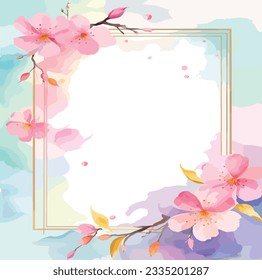 Sakura, Cherry blossom frame on watercolor background, vector illustration.