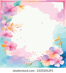 Sakura, Cherry blossom frame on watercolor background, vector illustration.