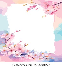 Sakura, Kirschblütenrahmen auf Aquarellhintergrund, Vektorgrafik.