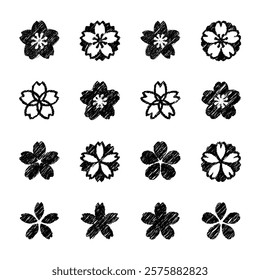 Sakura or Cherry blossom icons and elements, hand drawn style, vector illustration