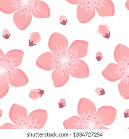 Sakura Cherry Blossom Pattern Seamless, japanese background, vector illustration, design for invitation, fabric, packaging, postcard, greeting cards
