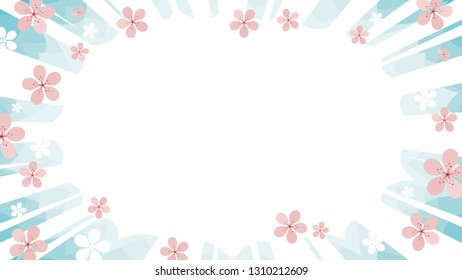 sakura cherry blossom in pink and white over pastel sky starburst flash sale background vector graphic with manga rays