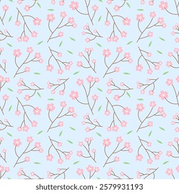 sakura , cherry blossoms on blue background, fabric pattern, gift wrapping paper, notebook cover, phone case , seamless pattern 